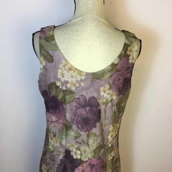 K Studio Midi A-line Dress Sz 14 Woman Purple Floral Cottage Romantic Sleeveless - Picture 8 of 14